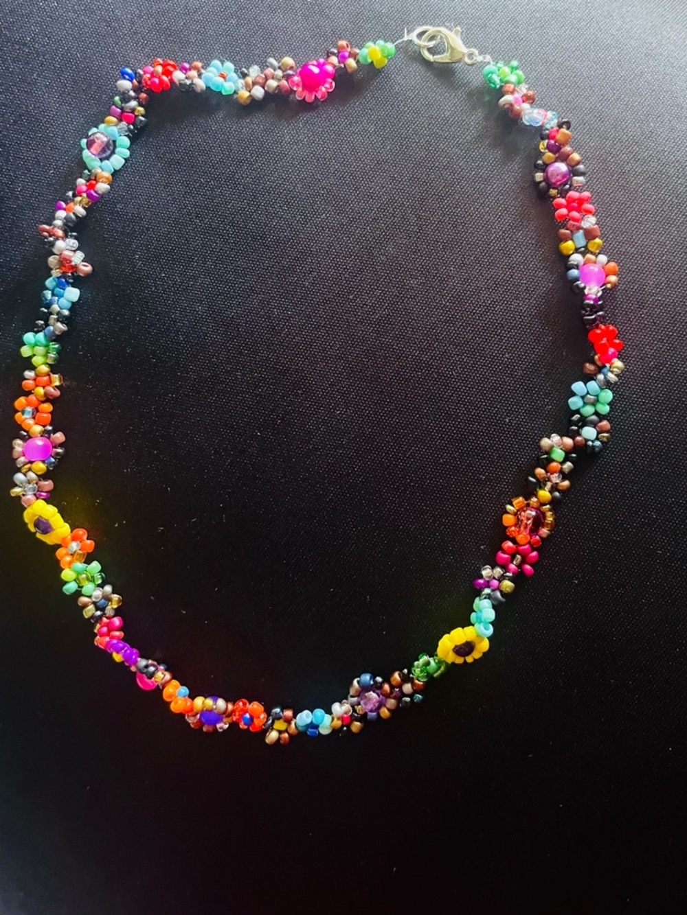 Handmade Multicolor Seed Bead Flower Necklace